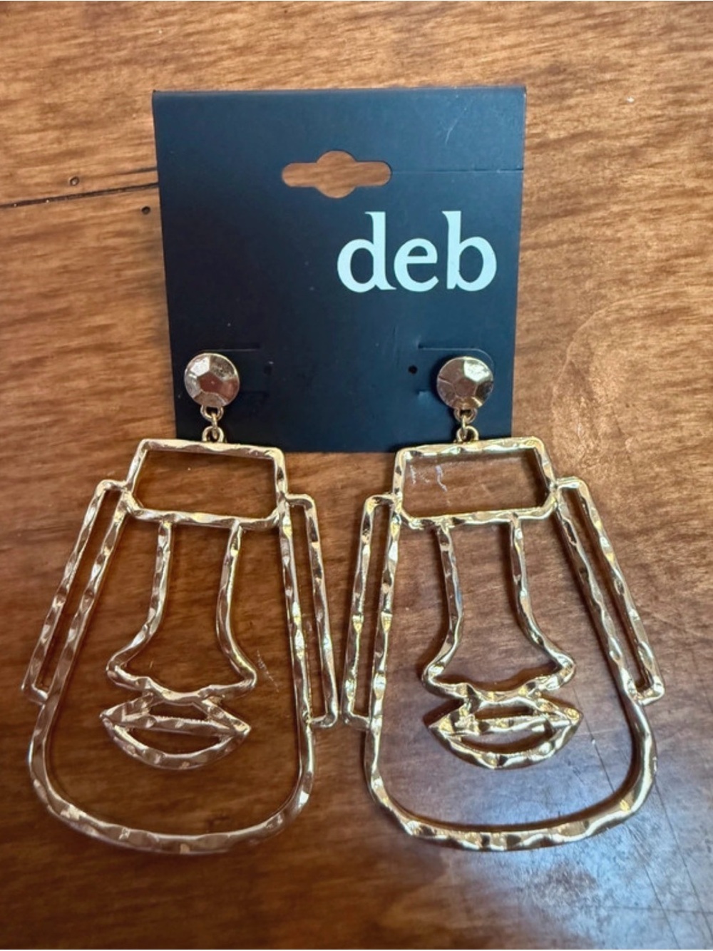 deb Hammered Gold Abstract Face Drop Earrings